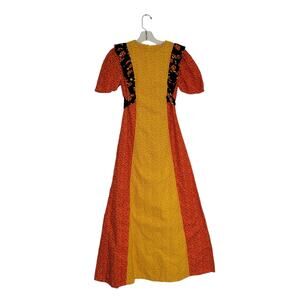 Ultimate Vintage Fall Cottage Maxi Dress Mixed Print Handmade Apple Women